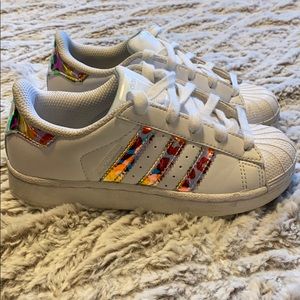 Cheetah looking Iridescent Adidas Superstars